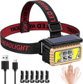 Solar Headlamps for Camping, Rechargeable LED Headlight for Adults with Motion Sensor, Six Adjustable Lighting Modes, Waterproof and Lightweight, Flashlight for Cycling, Hiking, Fishing(1-Pack,black)