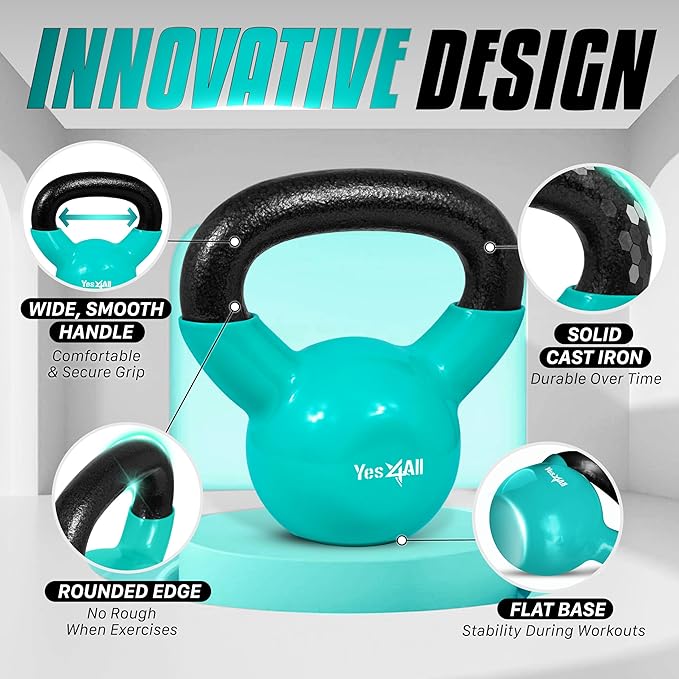 Yes4All Kettlebell Set Vinyl Coated Weights Combo for Full Body Workout Equipment Push up, Grip Strength Training, Dumbbell Weights Exercises