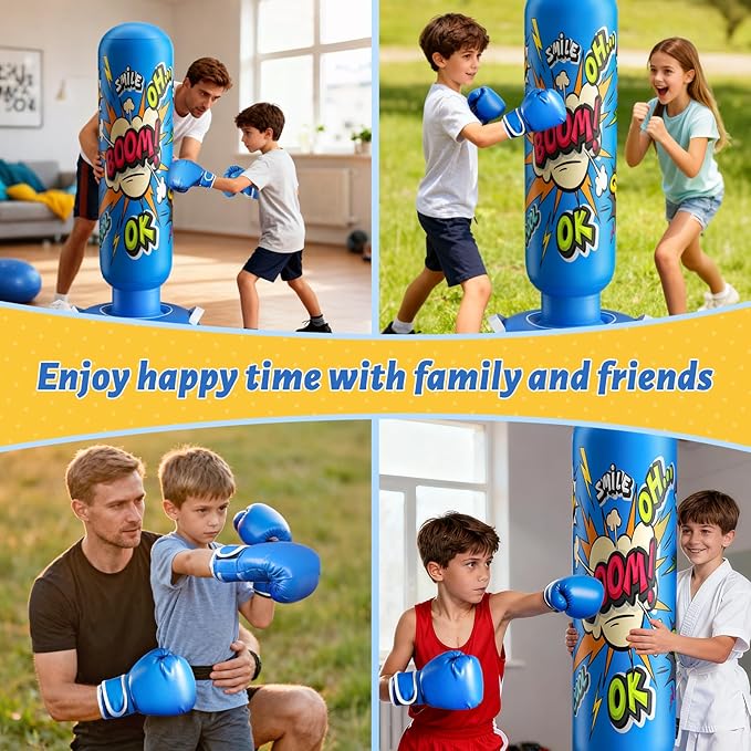 Inflatable Punching Bag for Kids 3-12, Boxing Equipment for Kids and Adults, Christmas, Birthday Gifts, Punching Bag Practice Karate, Taekwondo