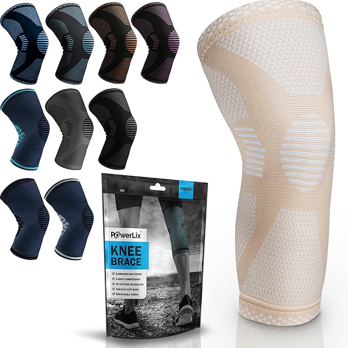 POWERLIX Leg Sleeve - Best Knee Brace for Leg Pain for Men & Women Knee Support for Running, Basketball, Weightlifting, Gym, Workout, Sports Please Check Sizing Chart (Nude, Small)
