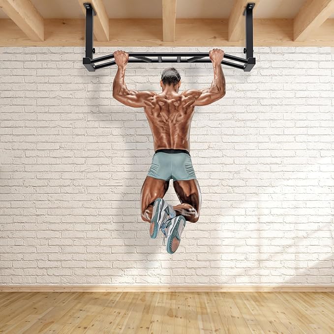 Kipika 48" Ceiling Mounted Pull Up Bar, Heavy Duty Multi-Grip Chin Up Bar,Mounted Pull Up Bar, Adjustable Height, Pull Up Bands for Chin Ups & Body Stretching, Ideal for Home Gym and Strength Training