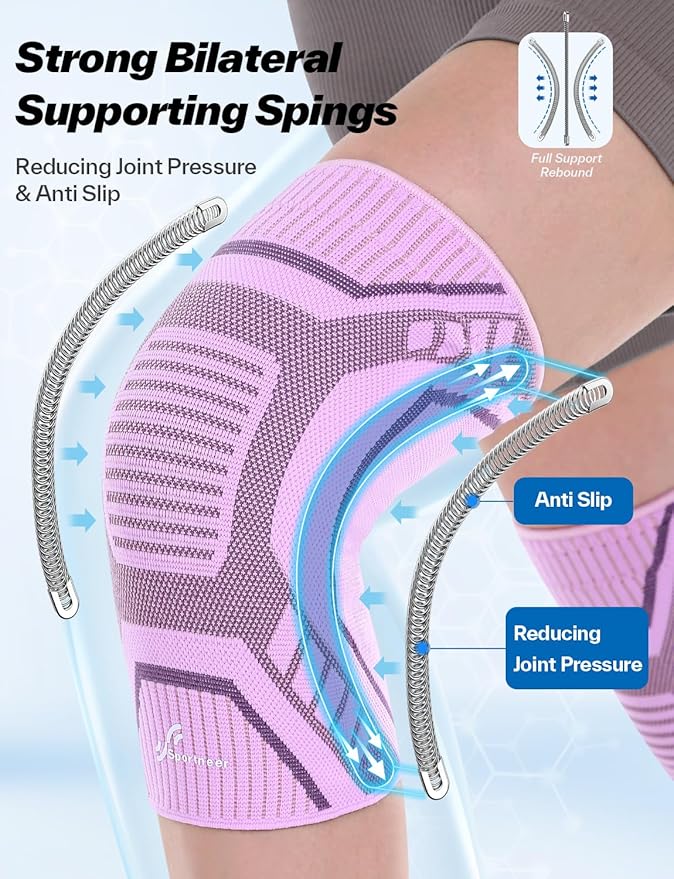 Copper Knee Brace for Men & Women - Knee Compression Sleeve with Side Stabilizers - Knee Support for Running, Hiking, Working, Basketball, Volleyball, Gym, Meniscus Tear, ACL, Arthritis Knee Pain Relief, A Pair (Pink-Purple, Medium(16"-18.5"))