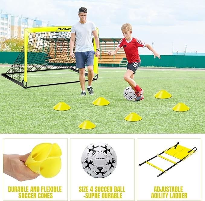 Kids Soccer Goals for Backyard Set, Portable Toddler Soccer Goal 2 of 4x3 ft, 6x4 ft, 7x5 ft, Soccer Training Equipment, Pop Up Soccer Net Kit with Size 4 Soccer Ball, Youth Games, Outdoor Sports Play