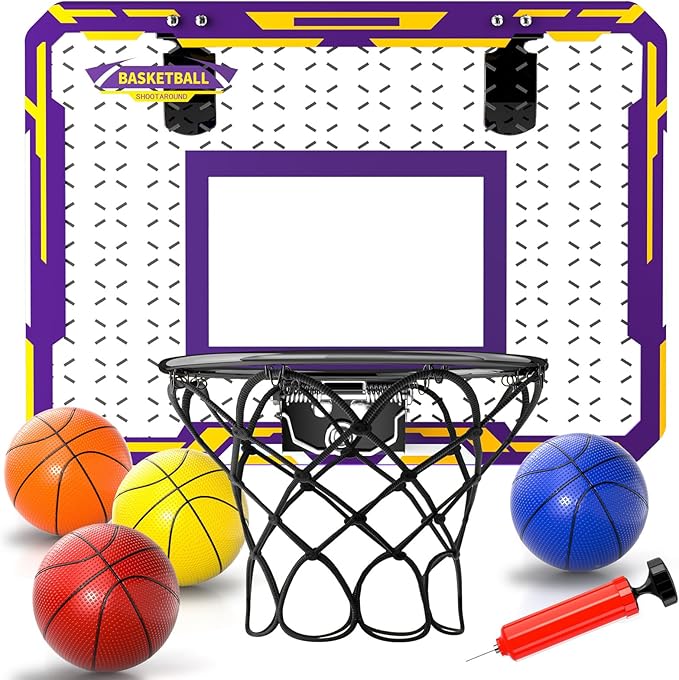 Doloowee Basketball Hoop Indoor for Kids, Mini Basketball Hoop with 4 Balls, Basketball Toys for 3 4 5 6 7 8 9 10 11 12 Year Old Boys