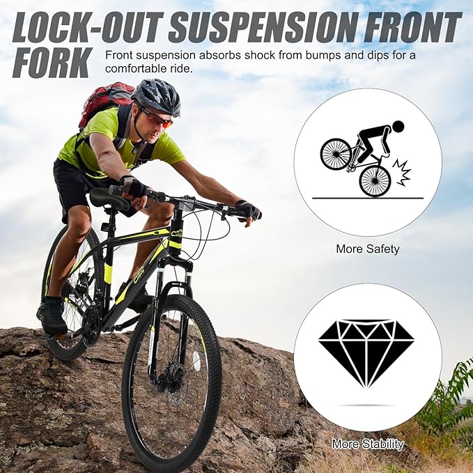 Ktaxon Mountain Bike 24/26/27.5 Inch Men & Women Mountain Bike with 21-Speed Adult Bikes, Double Disc Brake, Suspension Fork and High Carbon Steel Frame