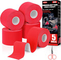 5 Rolls Kinesiology Tape, 2 inch x 16.4 Feet Waterproof Athletic Tape, Uncut Kinetic Tape, Muscle Tape, Sports Tape, Knee Tape for Exercise and Daily Use - Red