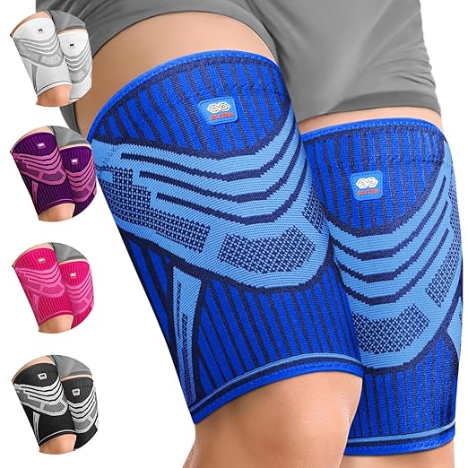 Hamstring Compression Sleeve, Thigh Compression Sleeve for Women and Men, Upper Leg Brace for Groin, Sciatica & Quad Tendonitis, Wrap Support for Recovery, Running, Sports and Workout Blue L