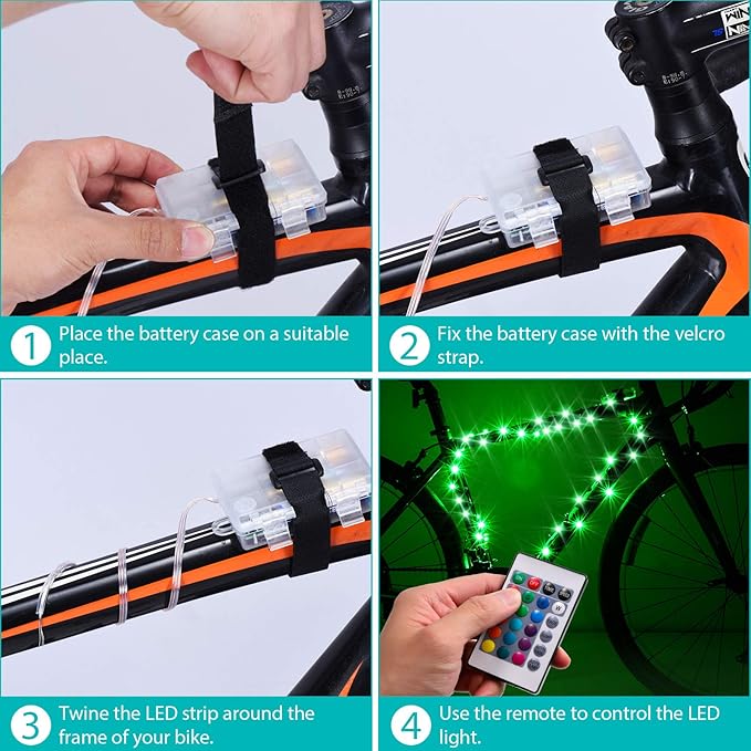 Waybelive LED Bike Frame Lights, Remote Control Bicycle Frame LED Light, 16 Color Change by Yourself, Waterproof, Super Bright to Ride at Night. Good Gift for Kids(1 Tire, Multicolor)