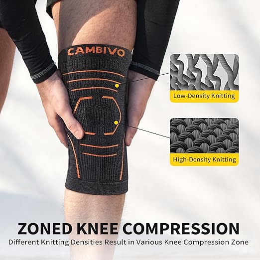 CAMBIVO Knee Brace for Women and Men with Side Stabilizer 2 Pack, Lightweight Knee Compression Sleeves for Knee Pain Relief, Knee Sleeves for Running, Workout and Daily Activities (Orange, Medium)