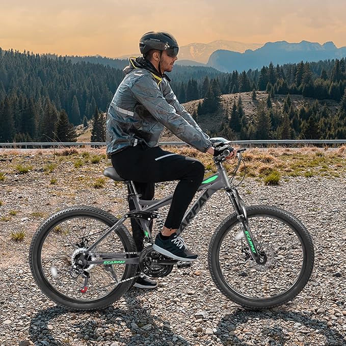 24/26/27.5 Inch Mountain Bike, Dual Full Suspension 21 Speed Womens Mens Mountain Bikes, Commuter Bike with Carbon Steel Frame and Dual Disc Brakes