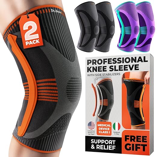 DR. BRACE ELITE Knee Brace with Size Stabilizer (2 Pack) Knee Brace for Women & Men, Workout, Sports, Daily Knee Compression Sleeve for Maximum Knee Pain Support & Fast Recovery (Mars, Small)
