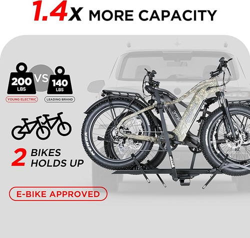 200LBS EZ-FOLD Aluminum 2-Ebike Carrier with Ramp for Bikes and Electric Bike, Car SUV Truck Van RV and Trailer