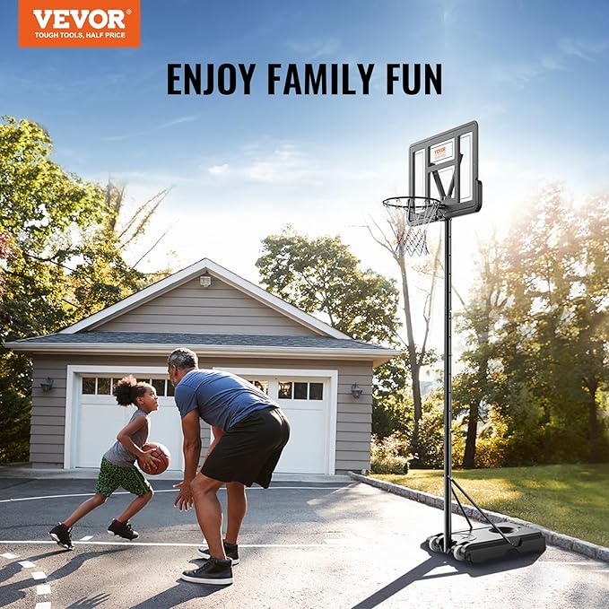 VEVOR Basketball Hoop/Rim, Adjustable Height Portable Backboard Court, Basketball Goal, Mobile Stand with Wheels Weighted Base, Youth&Adults, Outdoor/Indoor
