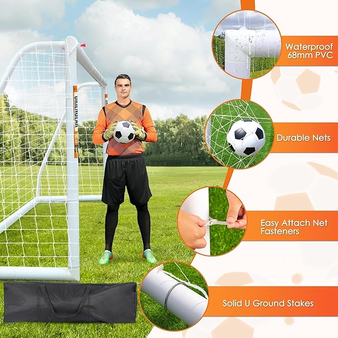 ORIENGEAR Soccer Goal, 12x6/10x6.5/8x6/6x4 Full Size Soccer Goals for Backyard, Soccer Net with Training Discs, Portable Soccer Goal for Kids and Adults with 1 Carry Bag, Porterias De Futbol