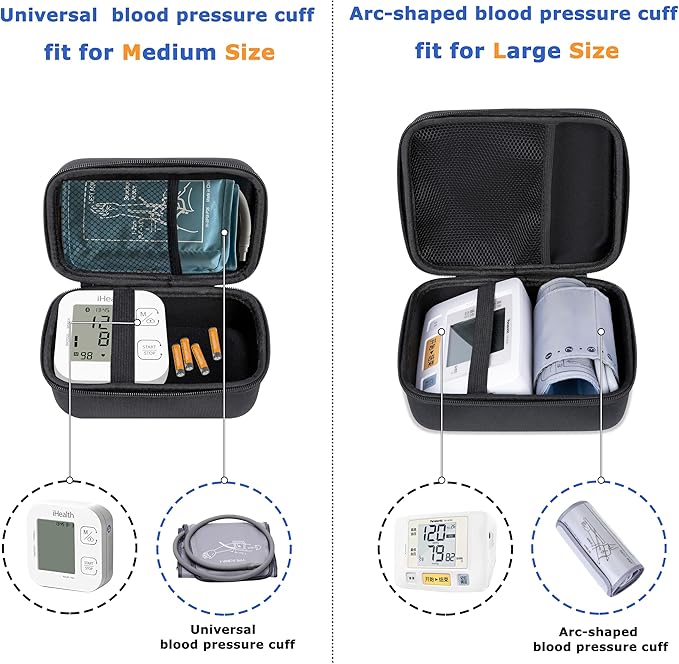 Ginsco Universal Hard Shell Case for Blood Pressure Monitor, Compatible with Omron Platinum/Gold, Portable Carrying Travel Case with Handle, Mesh Pocket for Cuff/Batteries/Charger (Black, L)