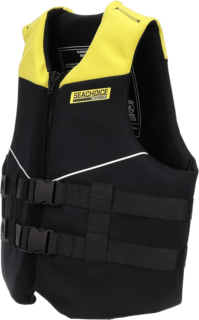 Seachoice Neoprene Multi-Sport Vest, Yellow/Black, Medium Size, Fits 36-40 in. Chest, Coast Guard Type III