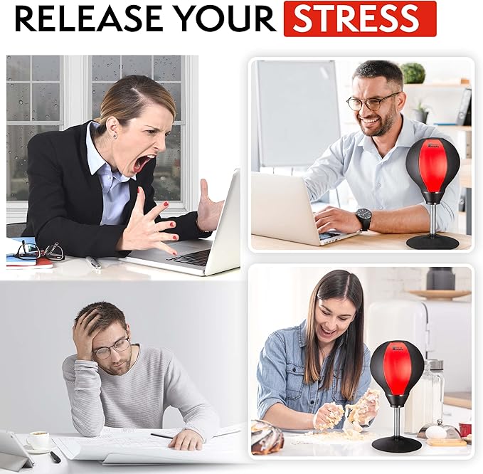 Tech Tools Stress Buster Desktop Punching Bag - Suctions to Your Desk, White Elephant Gifts for Coworker Men and Women, Heavy Duty Stress Relief Ball, Gag Gifts Funny Desk Accessories