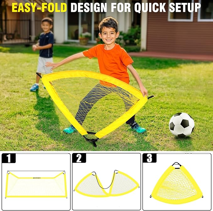 Kids Soccer Goal for Backyard Set - 2 Set of 4x3/ 5X3.6/7x5 ft Toddler Soccer Nets with 20ft Agility Ladder, Soccer Ball, Pop Up Portable Soccer Set for Kids and Youth Training Ages