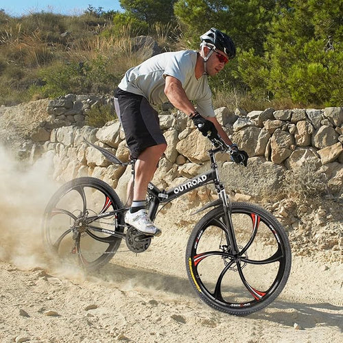 26 Inch Folding Mountain Bike with High Carbon Steel, 21 Speed City Bike with Dual Suspension, Folding Bicycle for Adults Men and Women
