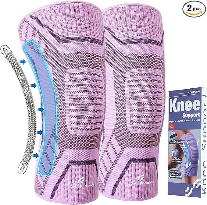 Copper Knee Brace for Men & Women - Knee Compression Sleeve with Side Stabilizers - Knee Support for Running, Hiking, Working, Basketball, Volleyball, Gym, Meniscus Tear, ACL, Arthritis Knee Pain Relief, A Pair (Pink-Purple, X-Large(19"-22"))