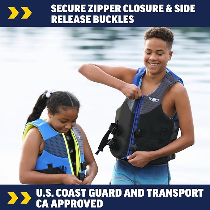 WOW Sports Life Jacket, US Coast Guard Approved Life Vest for Fishing, Kyaking, & Boating PFD, Blue - 2XL/3XL