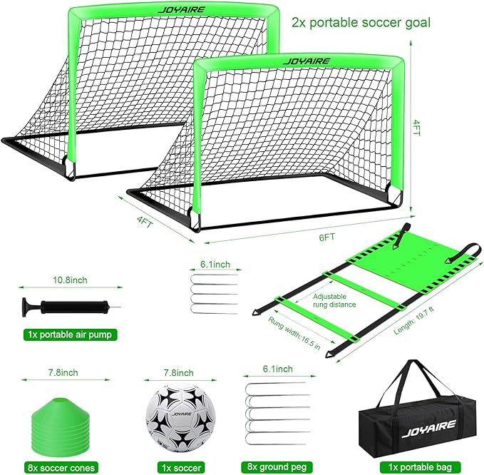 Kids Soccer Goals for Backyard Set, Portable Toddler Soccer Goal 2 of 4x3 ft, 6x4 ft, 7x5 ft, Soccer Training Equipment, Pop Up Soccer Net Kit with Size 4 Soccer Ball, Youth Games, Outdoor Sports Play