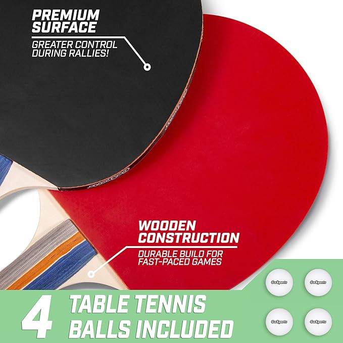 GoSports Mid-Size Table Tennis Game Set - Red or Blue - Indoor/Outdoor Portable Table Tennis Game with Net, 2 Table Tennis Paddles and 4 Balls