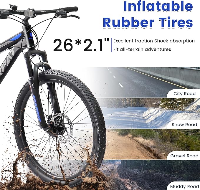 24/26/27.5 Inch Mountain Bike, Dual Full Suspension 21 Speed Womens Mens Mountain Bikes, Commuter Bike with Carbon Steel Frame and Dual Disc Brakes
