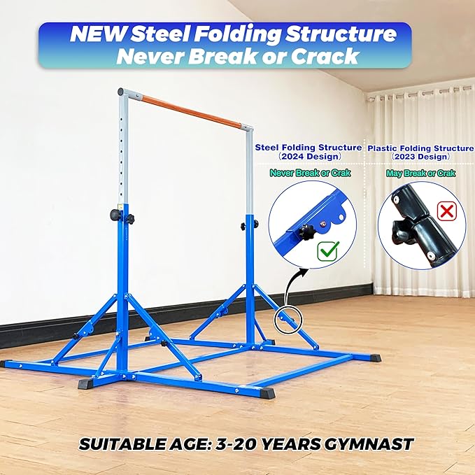 MARFULA Gymnastic Bar for Kid and Teenage Ages 3-25, 5 FT / 8 FT Base Length, 4 FT Width 5 FT Height, Gymnastic Kip Bar Horizontal Bar for Gymnast, Gymnastic Training Equipment for Home and Club Use