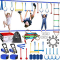 2x56FT Ninja Warrior Obstacle Course for Kids, Ninja Slackline with 11 Accessories, Slackline Kit with Pulley, Rope Ladder, Monkey Bar,Arm Trainer, Climbing Rope