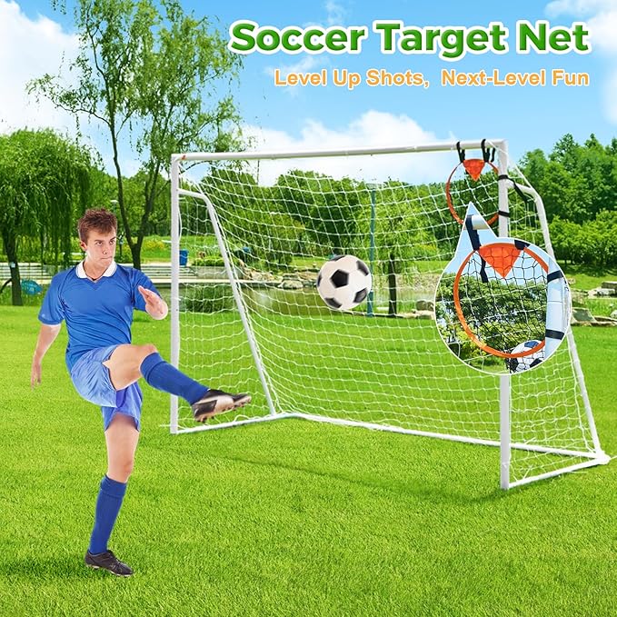 Soccer Goal 12x6,10x6.5, 8x6, 6x4FT Soccer Goals for Backyard Metal Soccer Goals for Kids Youth Adults Large Outdoor 2" Steel Soccer Goal Post Frame with Soccer Net Target Net Portable Agility Ladder