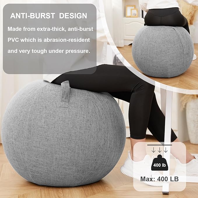 Exercise Ball Chair with Fabric Cover, Standard Size (25inches/65cm), for Home Offices, Balance Training, Yoga Ball