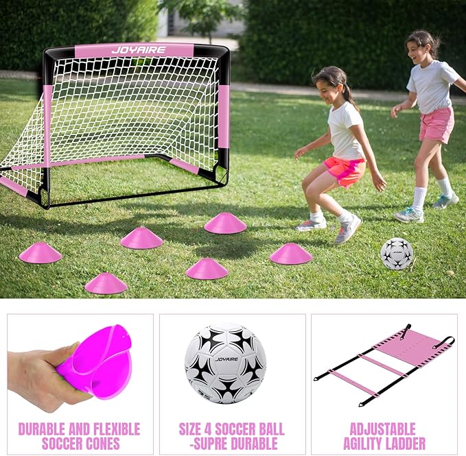 Kids Soccer Goals for Backyard Set, Portable Toddler Soccer Goal 2 of 6x4 ft, 4x3 ft, 7x5 ft, Soccer Training Equipment, Pop Up Soccer Net Kit with Size 4 Soccer Ball, Outdoor Sports Play, Youth Game