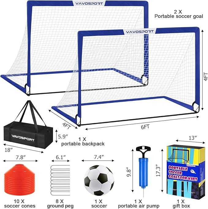 Soccer Goal, 2 of 6'x4' Kids Soccer Goals for Backyard Set, Portable Pop Up Soccer Net, Practice Soccer Training Equipment with Ball, Cones for Toddler,Youth Sports Outdoor Games Yard Play