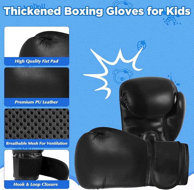 Kids Punching Bag Set, 2.75ft Filled Heavy Bag Kickboxing Bag with 2KG Sponge & 6oz Gloves, Hanging Boxing Bag for Kids Youth Boxing, MMA, Muay Thai, Karate, Martial Art, Home Gym Training