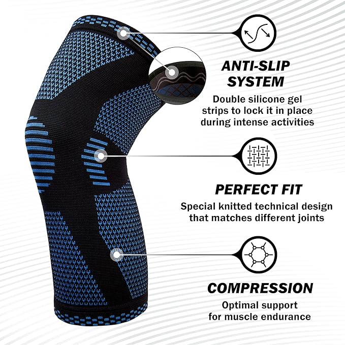POWERLIX Knee Compression Sleeve - Best Knee Brace for Knee Pain for Men & Women – Knee Support for Running, Basketball, Volleyball, Weightlifting, Gym, Workout, Sports - (Light Blue M)