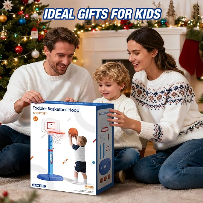 Toddler Basketball Hoop with Electronic Scoreboard/LED Rim/3 Balls, Adjustable Height Indoor Mini Basketball Hoop for Kids 1-3, Outdoor Poolside Sport Toy, Birthday for Boys Girls