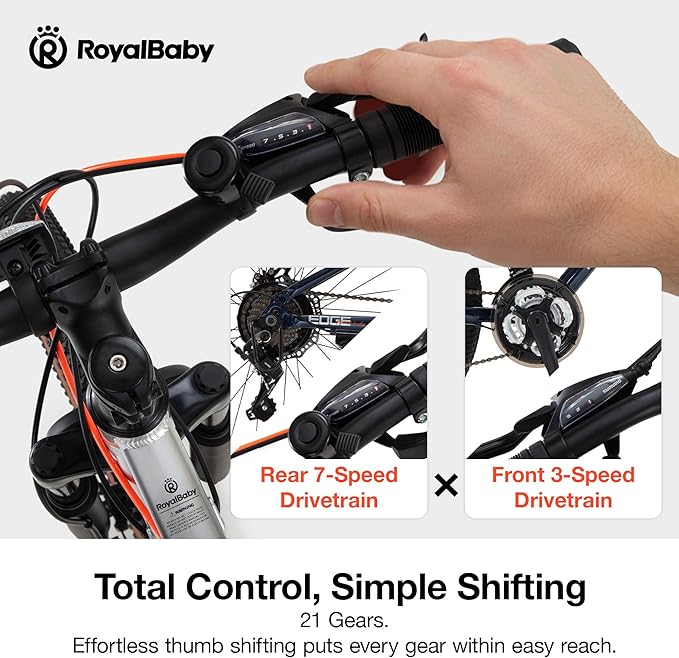 RoyalBaby Kids Mountain Bike for Boys and Girls, Ultra-Light Aluminum 20-24 Inch Wheel Bicycle for 6-14 Years Old Children, 7/21-Speeds Drivetrain