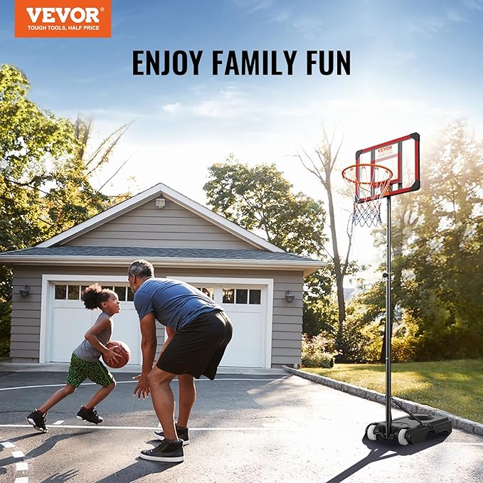 VEVOR Basketball Hoop/Rim, Adjustable Height Portable Backboard Court, Basketball Goal, Mobile Stand with Wheels Weighted Base, Youth&Adults, Outdoor/Indoor