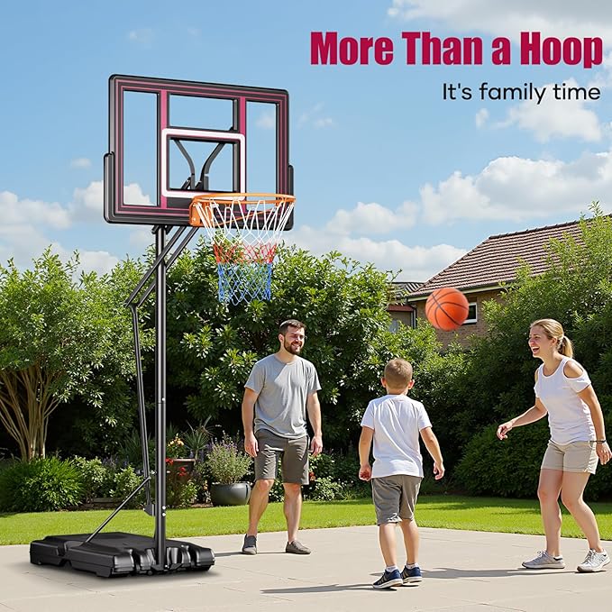 Asbest 44" Portable Basketball Hoop Outdoor | 5.5-10ft Stepless Adjustable Height Basketball Goal System for Driveway, Backyard, for All Ages