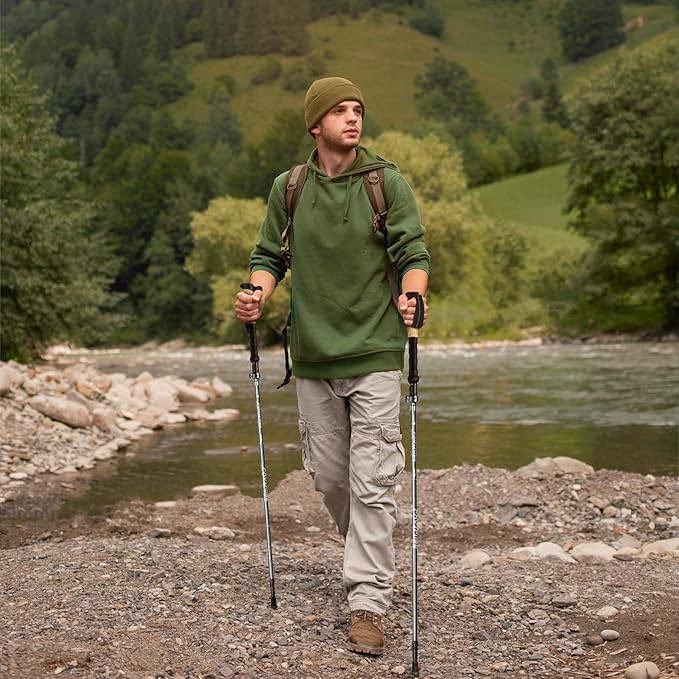 COVACURE Trekking Poles - Collapsible Hiking Sticks with Anti-Shock Tips, Lightweight & Foldable Walking Sticks for Snow Trails & Mountain Climbs, Durable Trekking Gear for Men and Women