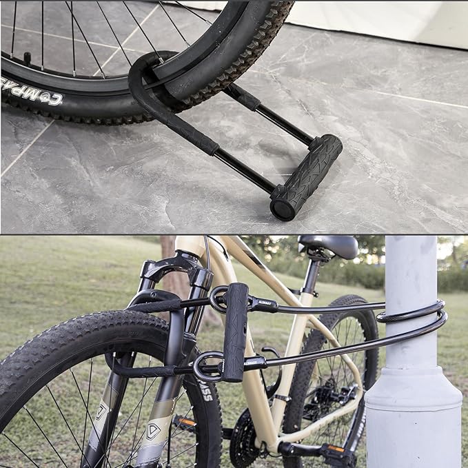 Heavy Duty Bike U Lock - Super Strong 12 Ton Shear, 20mm U Shape Lock Anti-Theft Silicone Covered Electric Scooter Lock Keyhole with Sliding Cover 4ft Steel Cable with Mounting Bracket and 3 Keys(L)