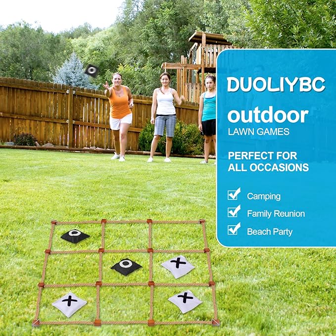 Giant Tic Tac Toe Outdoor Games, 4ft x 4ft Bean Bag Toss Outdoor for Kids, Giant Yard for Adults, Jumbo Large Wooden Tic Tac Toss, Backyard Lawn Camping Game