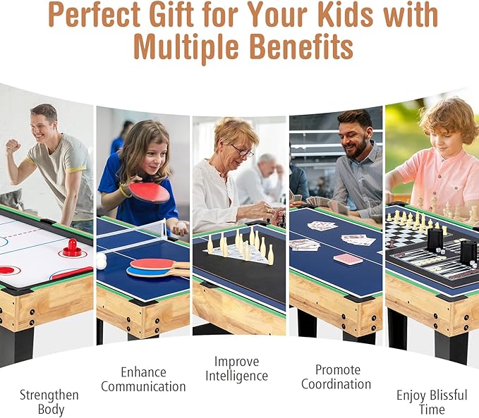 Goplus 10-in-1 Combination Multi Game Table Set, Adult Size Combo Game Table W/Foosball, Table Tennis, Pool, Air Hockey Table, Bowling, Chess, Checkers, Backgammon for Family Game Night