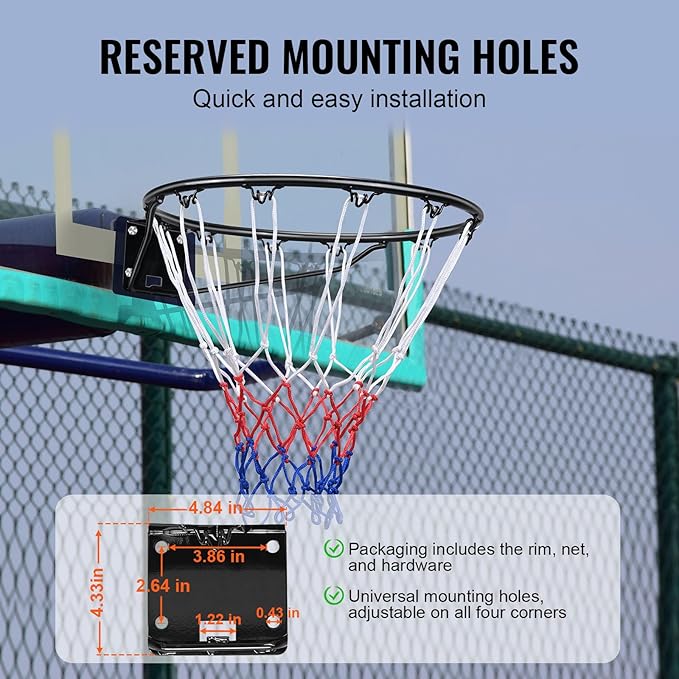 VEVOR Basketball Hoop/Rim, Adjustable Height Portable Backboard Court, Basketball Goal, Mobile Stand with Wheels Weighted Base, Youth&Adults, Outdoor/Indoor