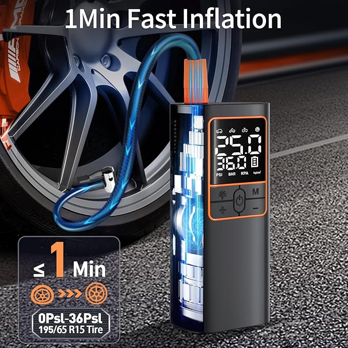 LAMONKE Tire Inflator Portable Air Compressor, 2X Faster Inflation Car Tire Pump Cordless, 150PSI Air Pump for Car Tires, Motorcycle, Bike, Ball, with Tire Gauge Pressure
