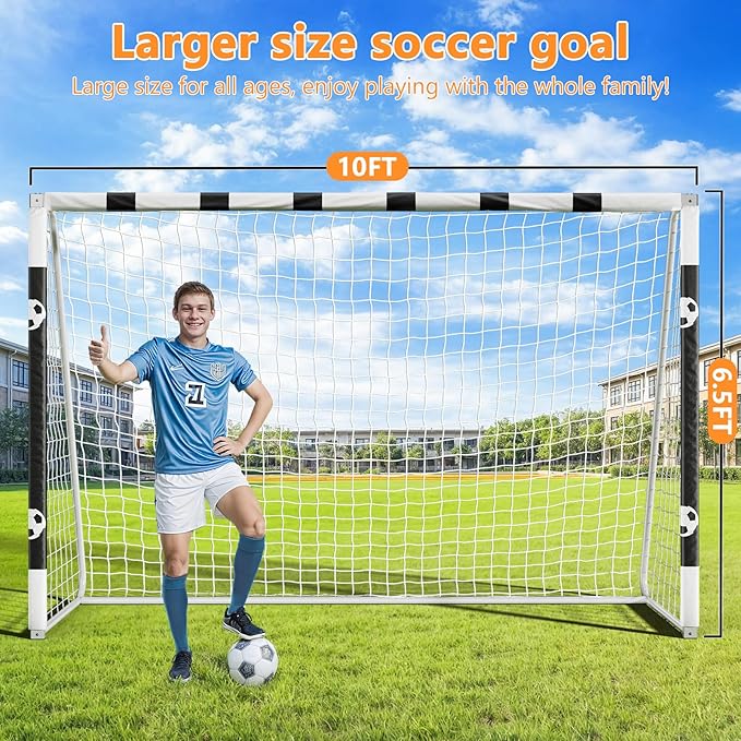 Soccer Goal for Backyard 10 x 6.5FT Metal Soccer Goal with Weatherproof Soccer Net, Durable Frame for Outdoor Training and Games