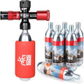 CO2 Inflator Kits with 6 X 16g / 25g CO2 Threaded Cartridges for Bike Tires, Presta and Schrader Valve Compatible, CO2 Bike Tire Pump for Mountain and Road Bicycles