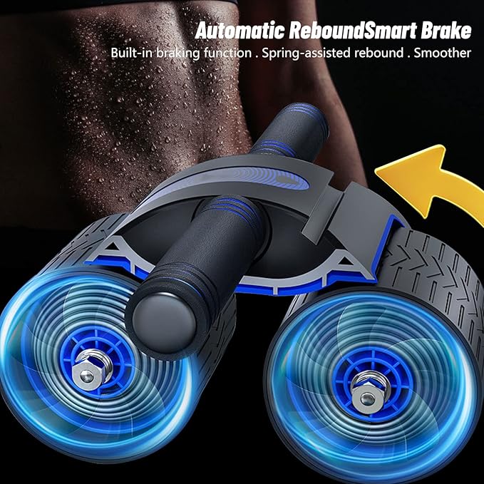 Ab Roller Wheel, Double Automatic Rebound Abdominal Wheel, Ab Roller Wheel Domestic Abdominal Exerciser for Beginners Core Workouts, AB Core Workout Equipment with Knee Mat for Home Gyms