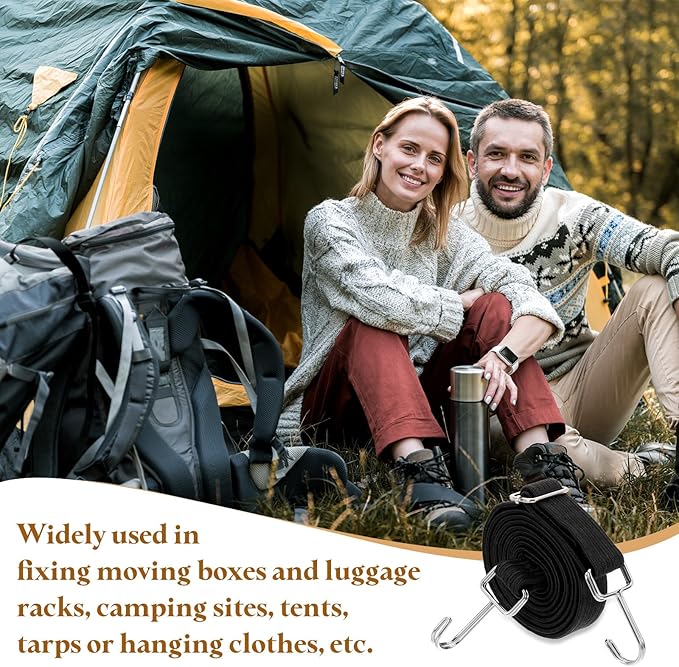 uxcell 2Pcs Adjustable Bungee Cords with Hooks, 79 Inch Flat Heavy Duty Elasticity Straps Rubber Bungee Cords with Buckle for Outdoor, Camping, Tarp, Bike Rack, Luggage, Black